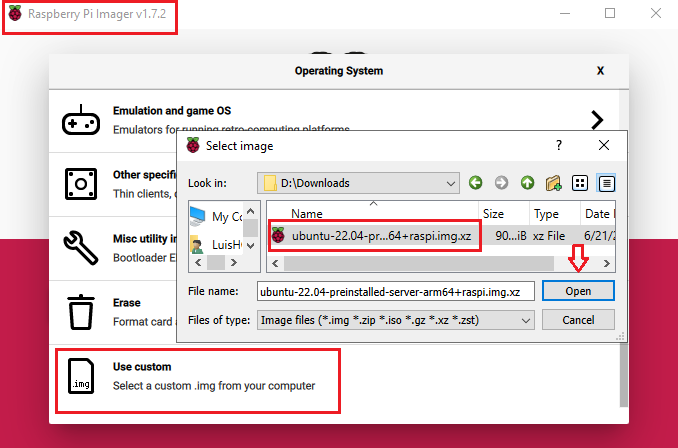 Raspbery Pi Imager select OS
