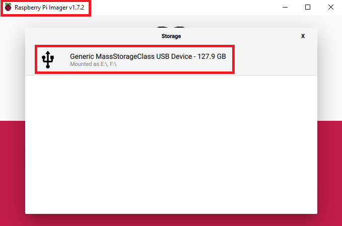 Raspbery Pi Imager storage